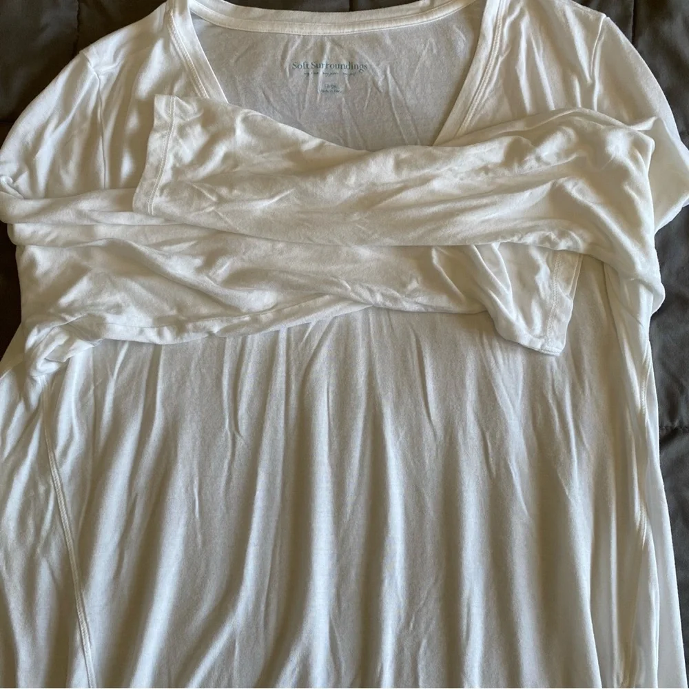 Soft Surroundings Large White High Low Long Sleeve Blouse Shirt V-Neck Classic - Picture 5 of 11